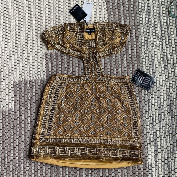 NWT Retrofête Norma Embellished Mini Cutout Dress in Gold Size Small - Picture 6 of 13
